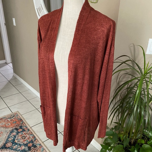 Eileen Fisher Sweaters - NEW Eileen Fisher XL Cardigan Sweater Organic Linen Open Front Rust Heather